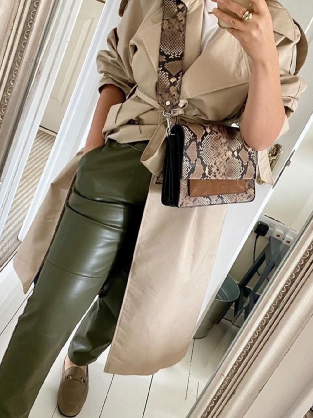 MANGO Green Faux Leather Pants